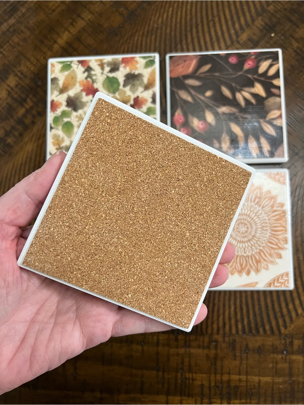 Handcrafted Fall Tile Coaster Set - Picture 4 of 4